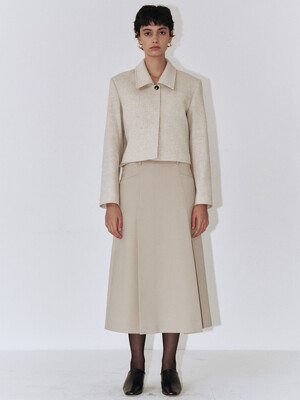 A-line Pleats Wool Skirt(+Belt Set)_Khaki Beige