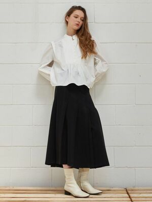 PLEATS FLARE SKIRT_BLACK