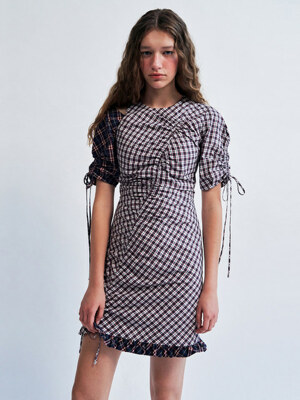 23SS Puff Sleeve Cut-out Detail Dress_CHECK