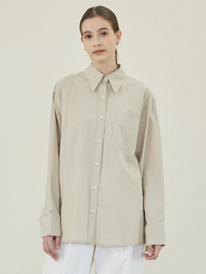 Cotton Wide Collar Semi Over Shirts [BEIGE]