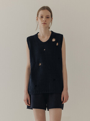hole knit top (navy)
