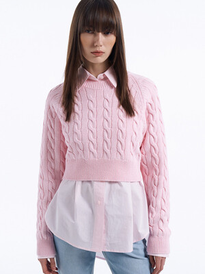 Crop Cable Knit Top[LMBCSPKN182]-Pink