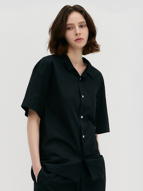 라운지웨어,라운지웨어 - 레이지지 (lazyz) - Stay Pajamas Short Sleeve Shirts -  All Black