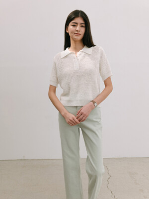 Semi crop Button collar Knit - Ivory