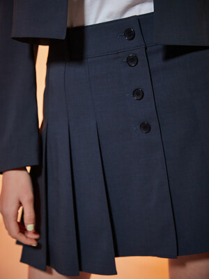 Button Detail Pleats Mini Skirt  Dark Grey (KE3327M054)