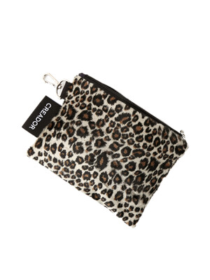 leopard fur zipper pouch