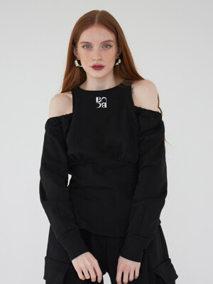 Off shoulder mix sweat shirt (Black)