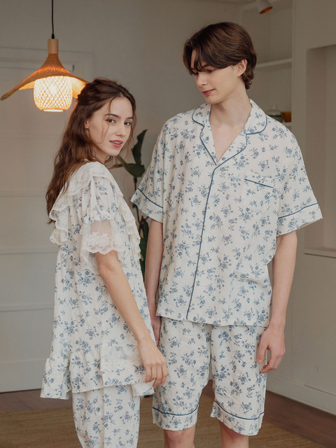 라운지웨어,라운지웨어 - 루나루즈 스튜디오 (LUNALUZ STUDIO) - 커플 메르시 레이온혼방 반소매 투피스 잠옷