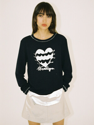 VINNY HEART WAVE LONG SLEEVE TOP_NAVY