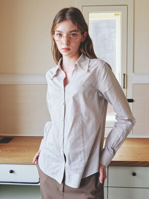Anemoia Regular Stripe Cotton Shirt [BEIGE]