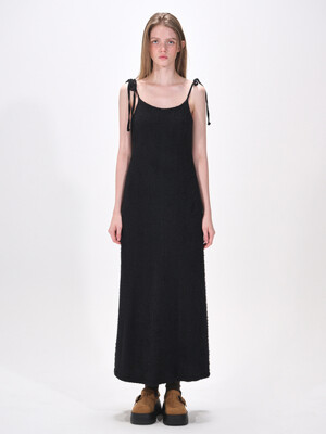 Slip Fluffy Long Dress, Black