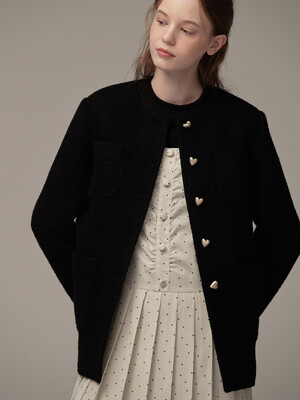 Heart button half coat - Black