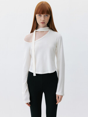 CO LONG SLEEVE SCARF JERSEY T-SHIRT_IVORY