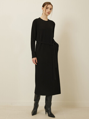 Cashmere Blend Belted Knit Dress Black