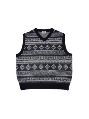 Ethnic Pattern Vneck Vest - Navy