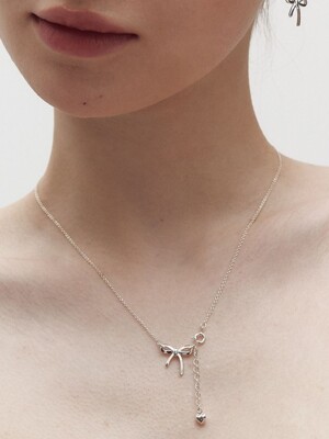 Ribbon heart drop necklace (2 colors)