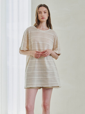 Stripe Overfit Knit T-Shirts - Ivory
