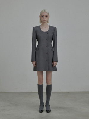 Jenn round neck suit jacket dress - Grey