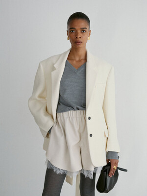 WOOL TWILL SINGLE BREASTED OVERSIZED JACKET (IVORY)