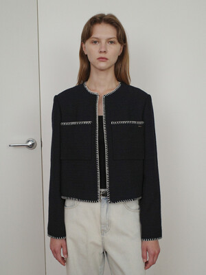 MELO STITCH POCKET TWEED JACKET - NAVY