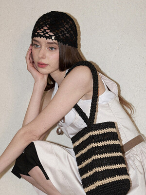Lily Handmade Crochet Cotton Punching Summer Short Beanie (ver.2) _ Black