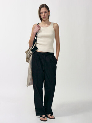 Lazy cotton drawstring pants (Black)