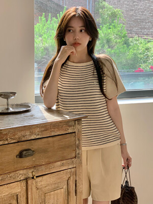 Stripe cotton blended knit TISU03TN01_Ivory