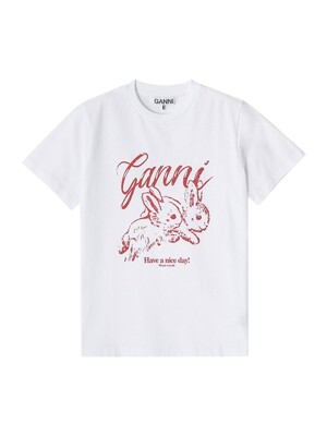 [LIVE서브][정상가 184000원][GANNI] T3994 151 버니 로고 프린트 여성 반팔티