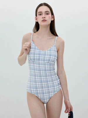 [25SS clove] Check Swimsuit (Sky Blue)