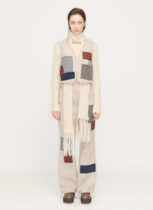 RAW-CUT PATCHWORK PANTS, BEIGE
