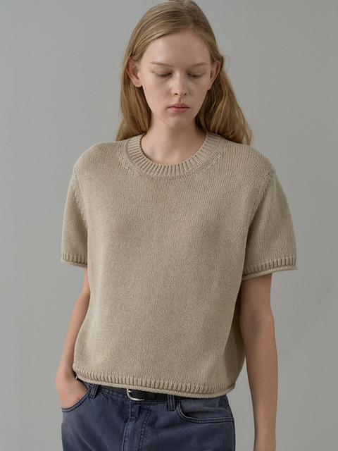 페이퍼 하프 슬리브 니트_khaki beige