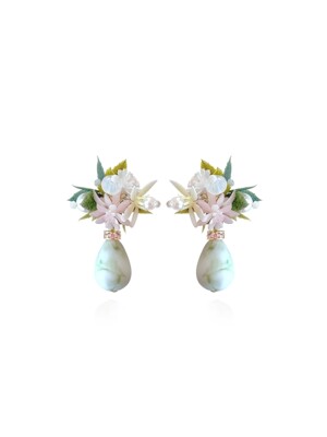 FLOWER BLAST SMALL DANGLE EARRINGS-WHITE