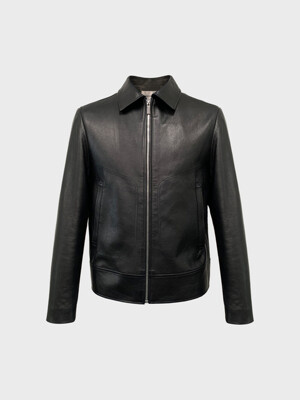 STITCH LEATHER JACKET (BLACK)