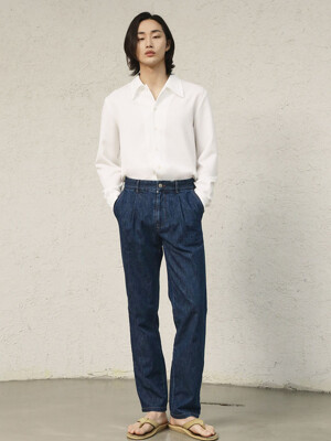 ONE PLEAT DENIM PANTS (Medium Blue)