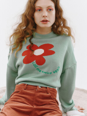 Flower Balloon-fit Pullover [GREEN]