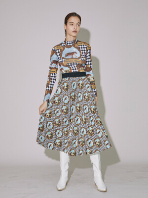 PRINT PLEATS SKIRT (WHITE CHECK)