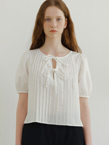 블라우스 - 몬츠 (MONTS) - monts 1506 pin-tuck slit blouse (off white)