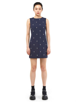 Embroidered Heart Universe Dress _ Navy