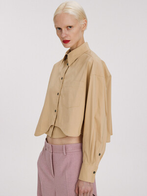 WAVE DETAIL COTTON OVER FIT SHIRT (BEIGE)