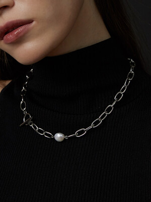 [SURGICAL] ONE PEARL BOLD CHAIN NECKLACE (2colors) AN322011