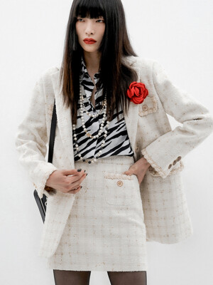 Single-Breasted Boucle Tweed Blazer[White(WOMAN)]_UTO-FB41