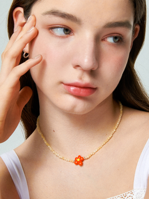 Orange Flower & Agate Stone Silver Necklace In434 [Silver]