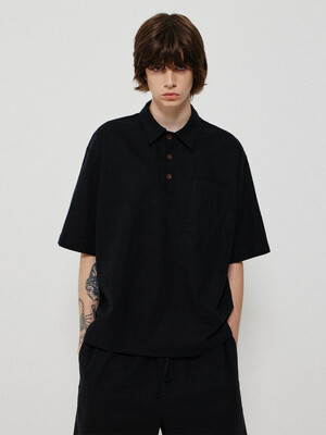 WASHED LINEN COLLAR SHIRT_BLACK