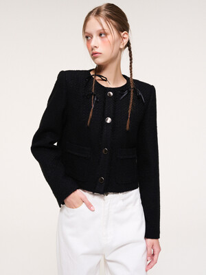 Fringe Line Tweed Jacket, Black