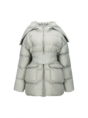QUILTED DOWN HOODED JACKET (GREY)