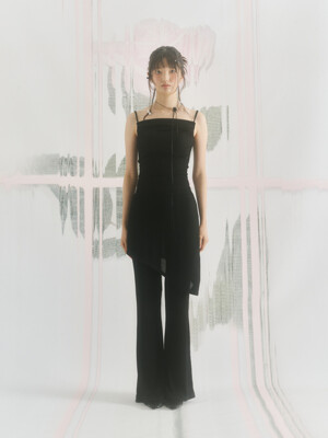 Unbalance Shirring Dress (BLACK)