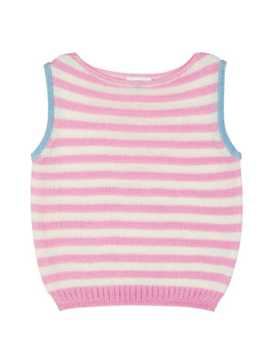 Boat-neck Stripe Knit Sleeveless (Pink)