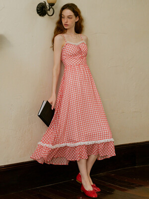 Cest_Cranberry plaid sleeveless dress