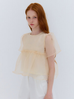 SUMMER ORGANZA SHIRRING BLOUSE BEIGE