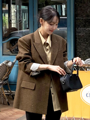 U Leah Wool Double Jacket_Mix Brown